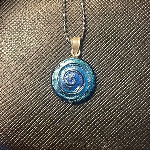 SALE ITEM! Necklace with Metallic Blue Circle Pendant